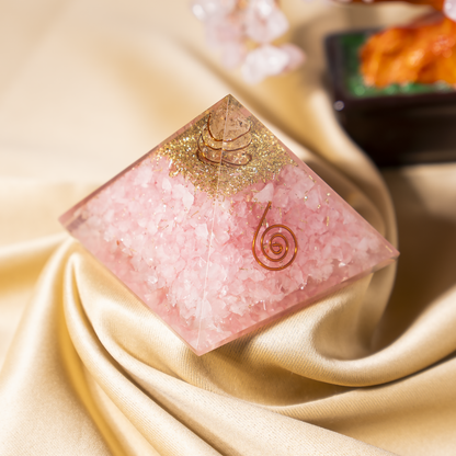 Orgone Pyramid | Rose Quartz with Crystal Point Pyramid