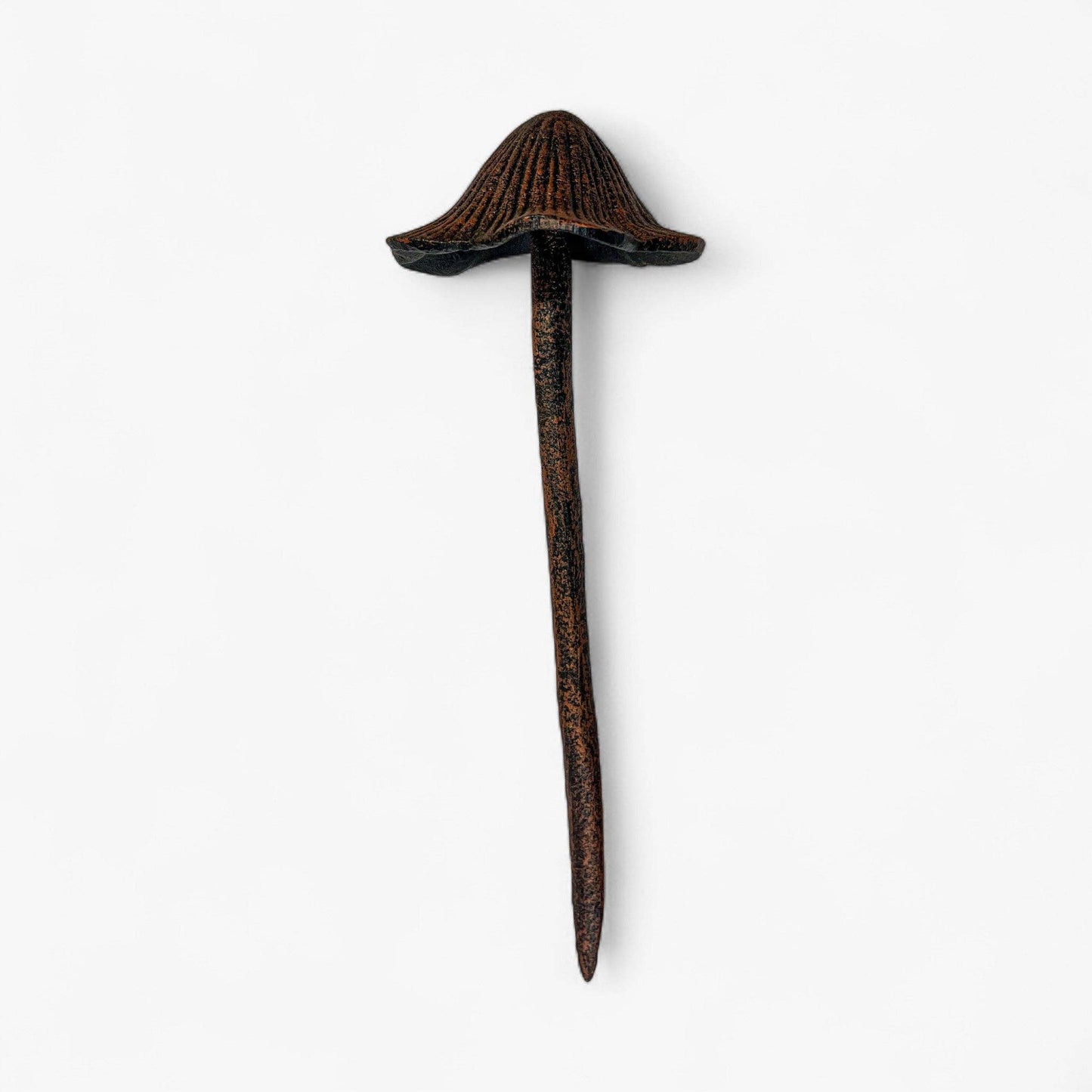 Mushroom Garden Stakes, Cast Iron Set of 2, Aged Copper Finish, 13"
