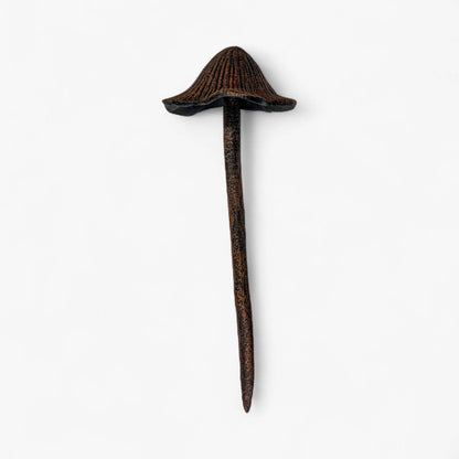 Mushroom Garden Stakes, Cast Iron Set of 2, Aged Copper Finish, 13"