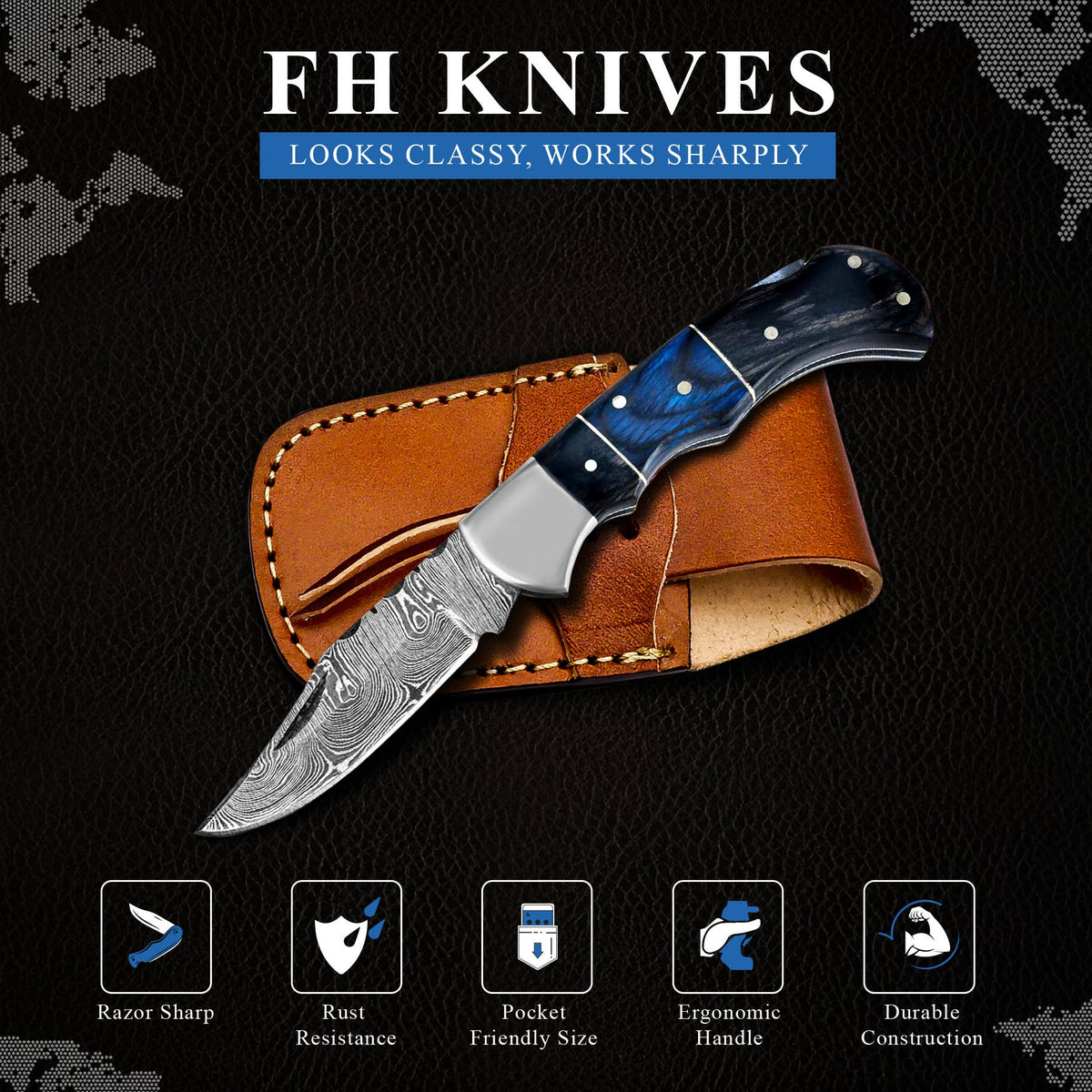 6.5' Handmade damascus folding knife, Pocket Knife