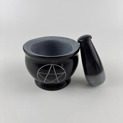 3-Pentacle Soapstone Mortar & Pestle - 3"H, 4"D SBR519