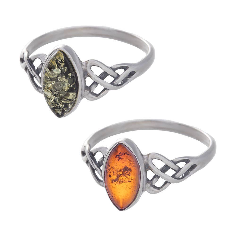 Amber Ring - Celtic Marquise Shape assorted stones
