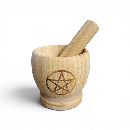 Wooden Triple Moon or Pentagram Mortar & Pestle