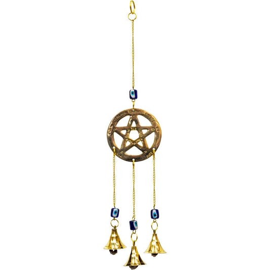 Brass Bell Chime - Pentacle w/ Evil Eye Beads (Each)