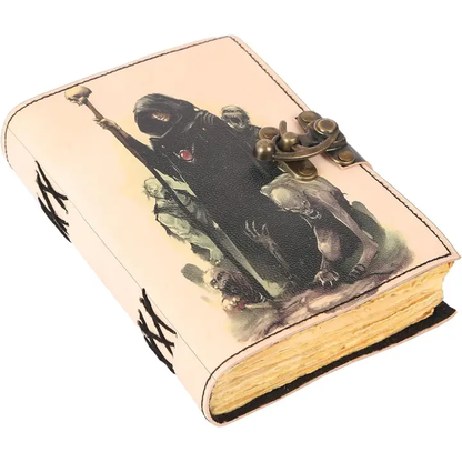 TUZECH Book of Spells Leather Bound Journal Deckle Edge Paper Grimoire Printed Diary Third Eye Notebook Spiral Gothic Notebook Antique Vintage Book for Men and Women