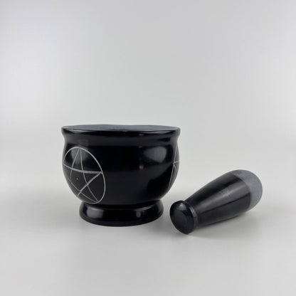 3-Pentacle Soapstone Mortar & Pestle - 3"H, 4"D SBR519