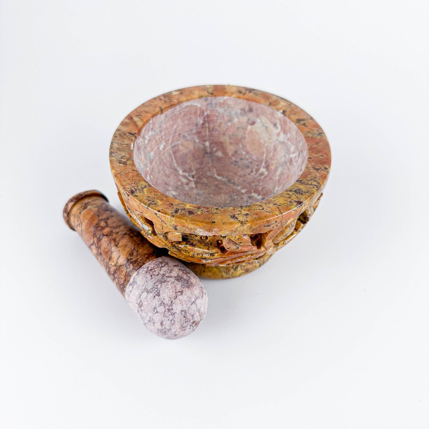 Soap Stone Carved Mortar & Pestle 4"D