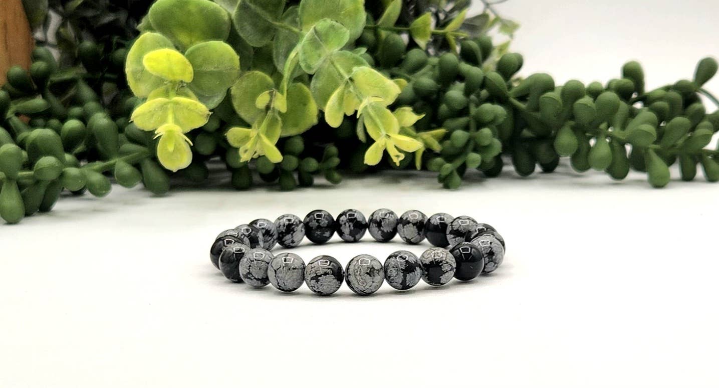 Snowflake Obsidian 8mm (5 Pack) Stretchable Bracelet-7.5"L
