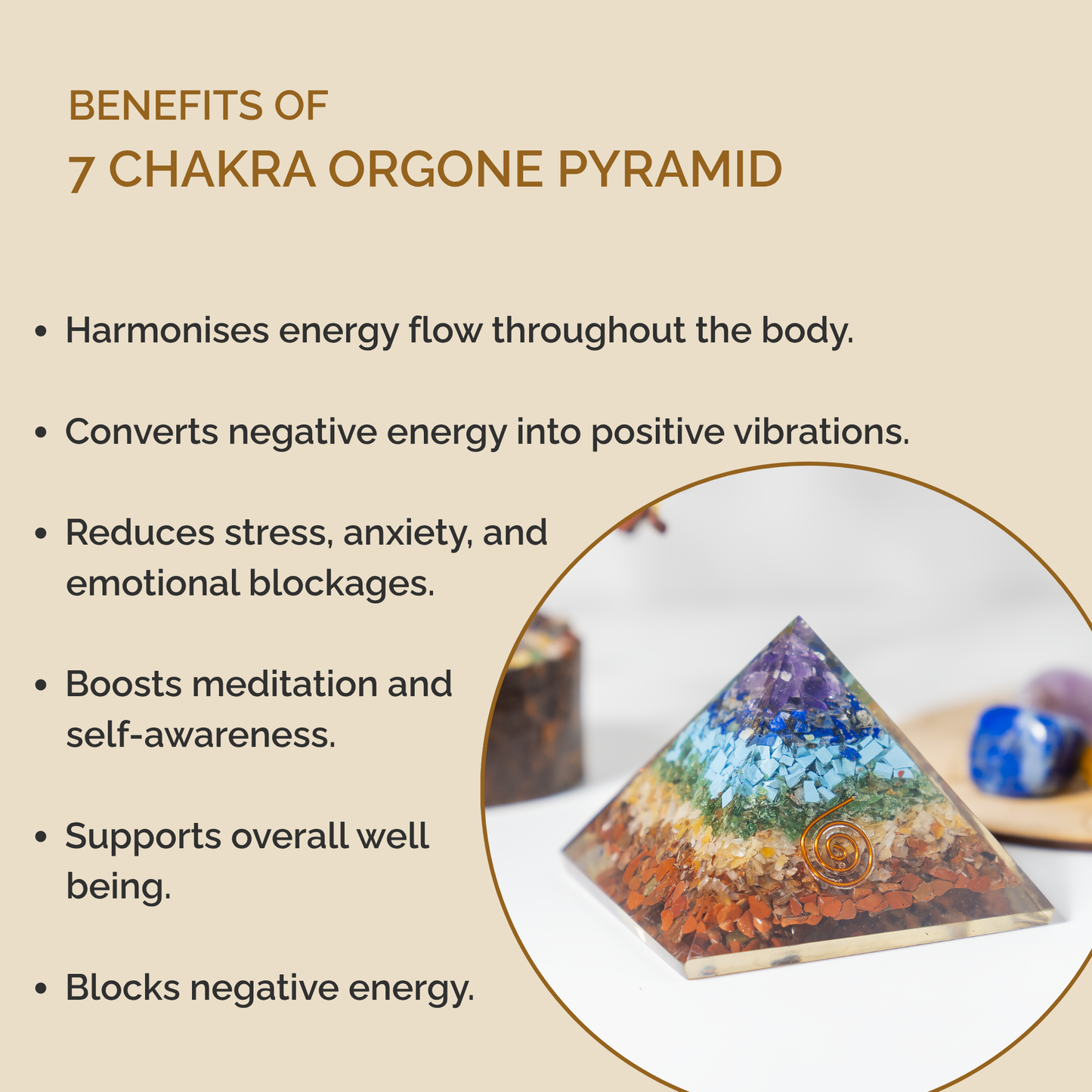 Orgone Pyramid | 7 Chakra Pyramid | Crystal Energy Pyramid