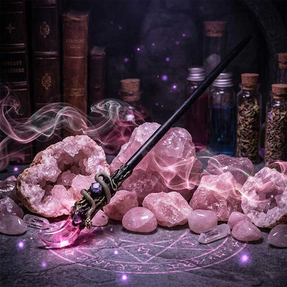 Magic Wand w/ Gift Box - Rose Quartz Moon & Snake (Each)