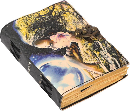 TUZECH Book of Spells Leather Bound Journal Deckle Edge Paper Grimoire Printed Diary Third Eye Notebook Spiral Gothic Notebook Antique Vintage Book for Men and Women