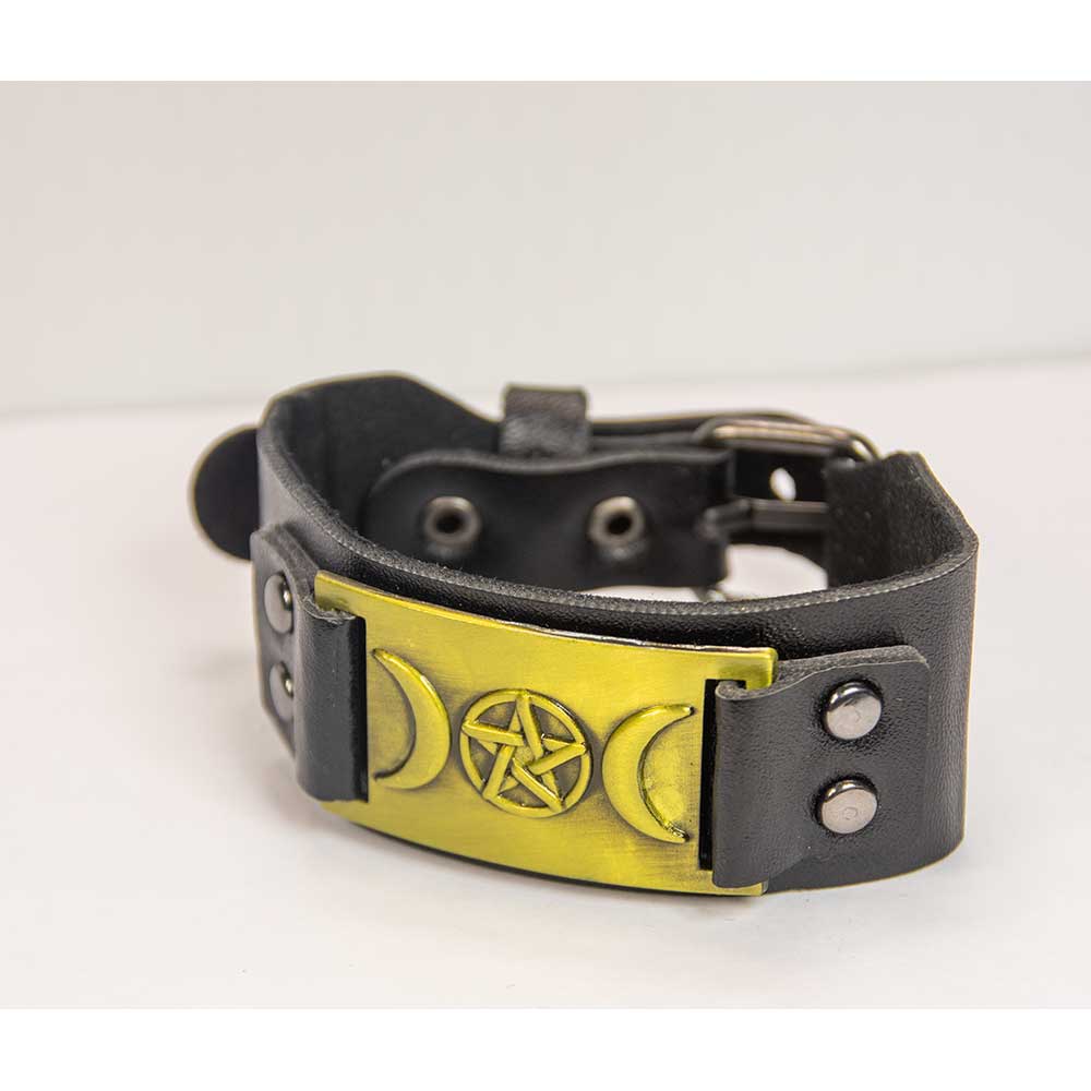 Vegan Leather Adjustable Bracelet - Triple Moon Black (Each)