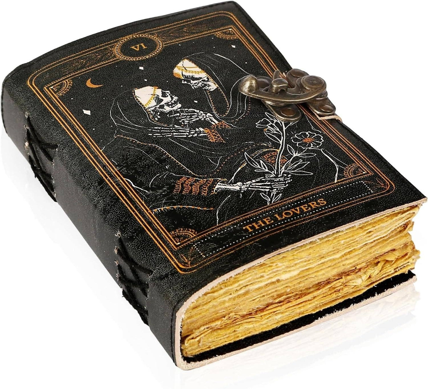TUZECH Book of Spells Leather Bound Journal Deckle Edge Paper Grimoire Printed Diary Third Eye Notebook Spiral Gothic Notebook Antique Vintage Book for Men and Women