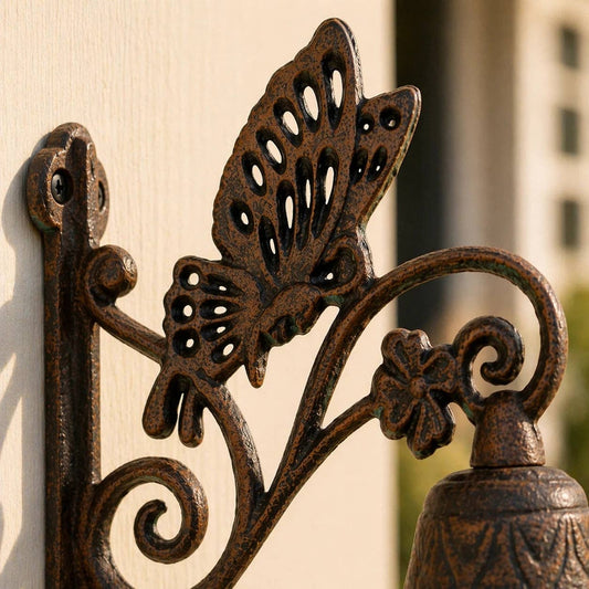 Butterfly Doorbell, Cast Iron Garden Porch Bell and Chime, 7.5"