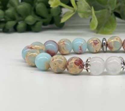 Snake Skin Jasper w/Selenite Bracelet 8mm Beads, 7.5"Long