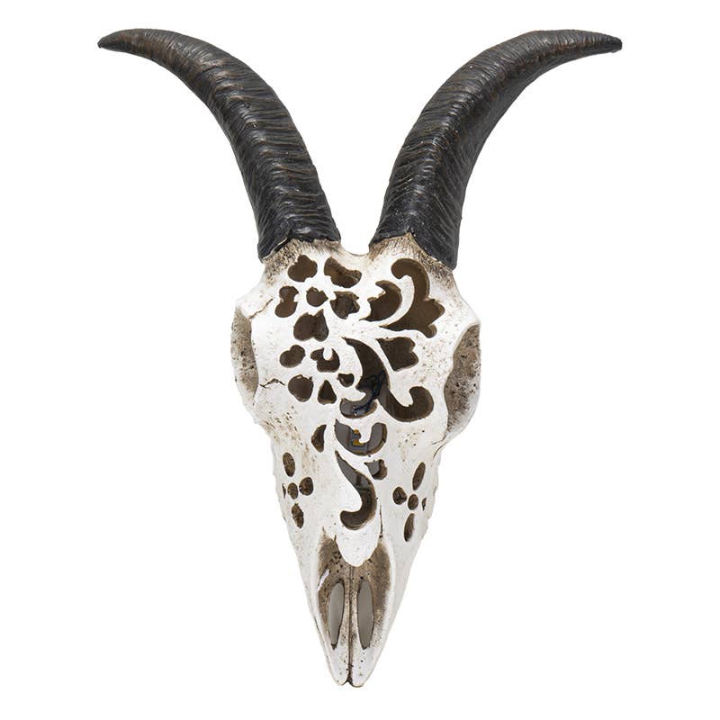 Carved Goat Hanging Decorative Skull w/LED