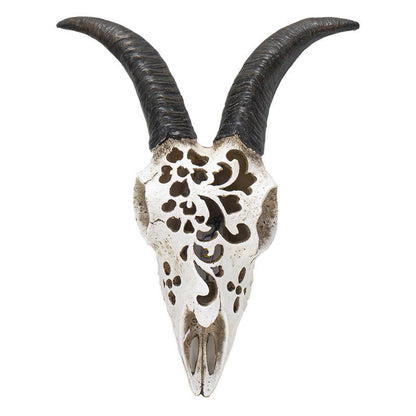 Carved Goat Hanging Decorative Skull w/LED