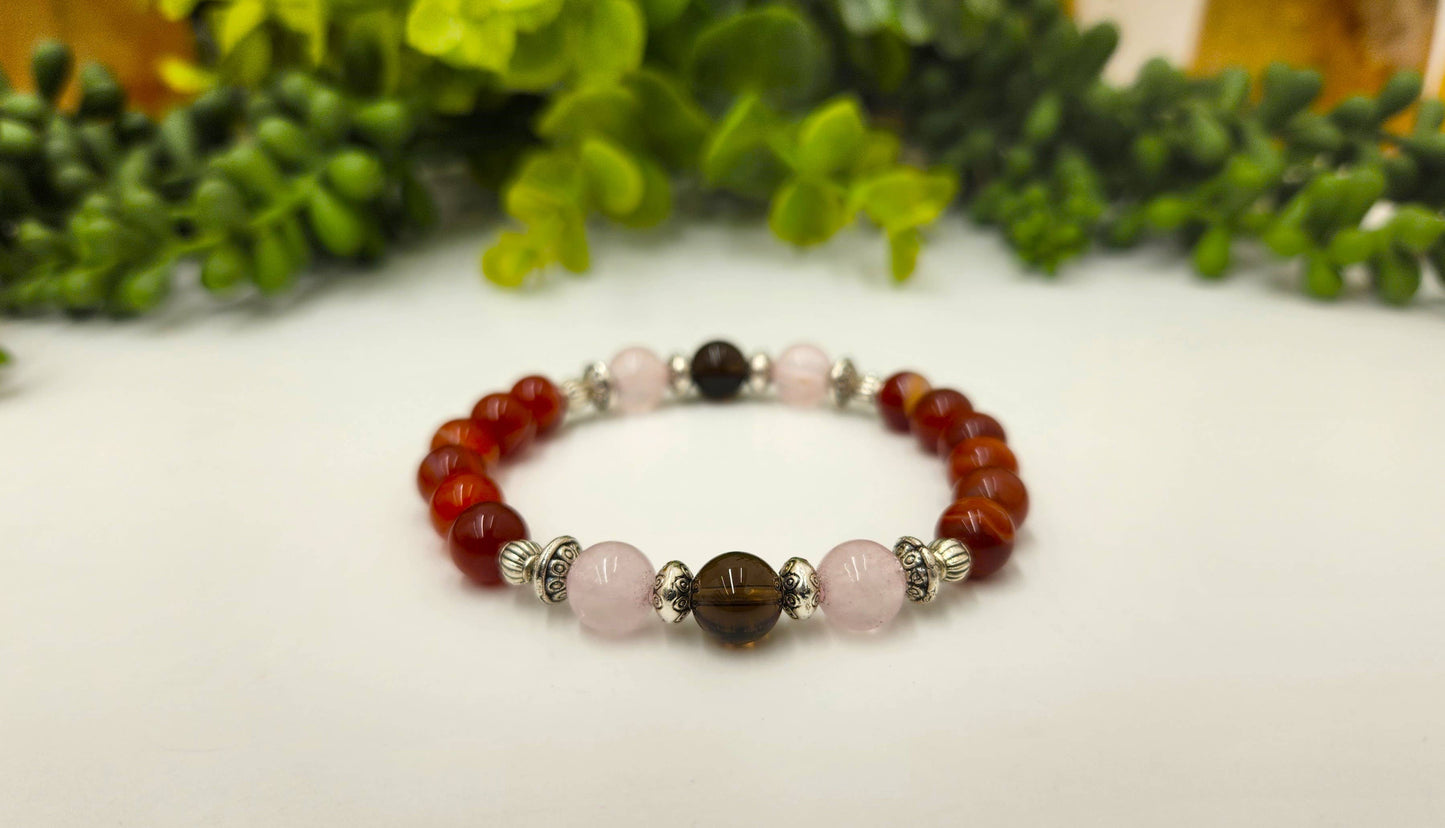 GRIEF /LOSS-Band.Carnelian/Rose Quartz/Smoky Quartz-Bracelet