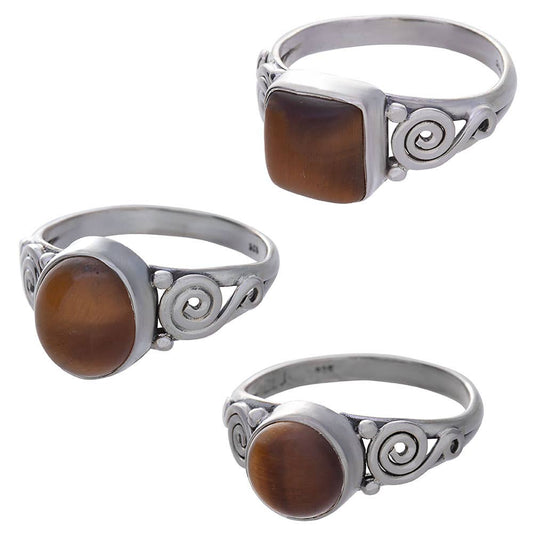 Tiger Eye Spiral Band Assorted Shapes Ring