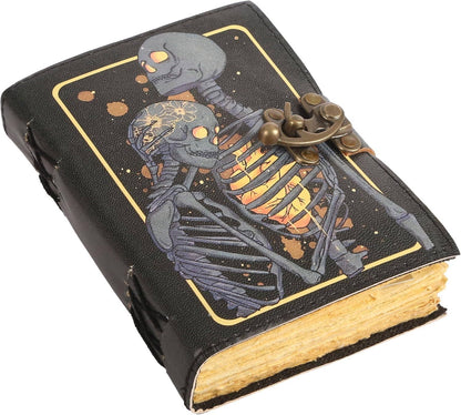 TUZECH Book of Spells Leather Bound Journal Deckle Edge Paper Grimoire Printed Diary Third Eye Notebook Spiral Gothic Notebook Antique Vintage Book for Men and Women