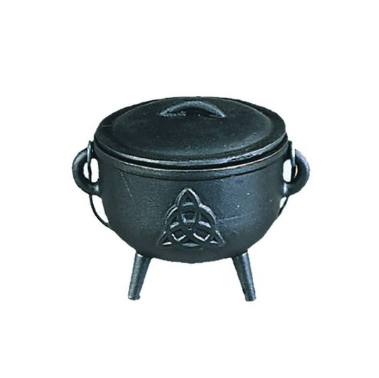 Cast Iron Cauldron w/ Lid - Triquetra (4.5 in.)