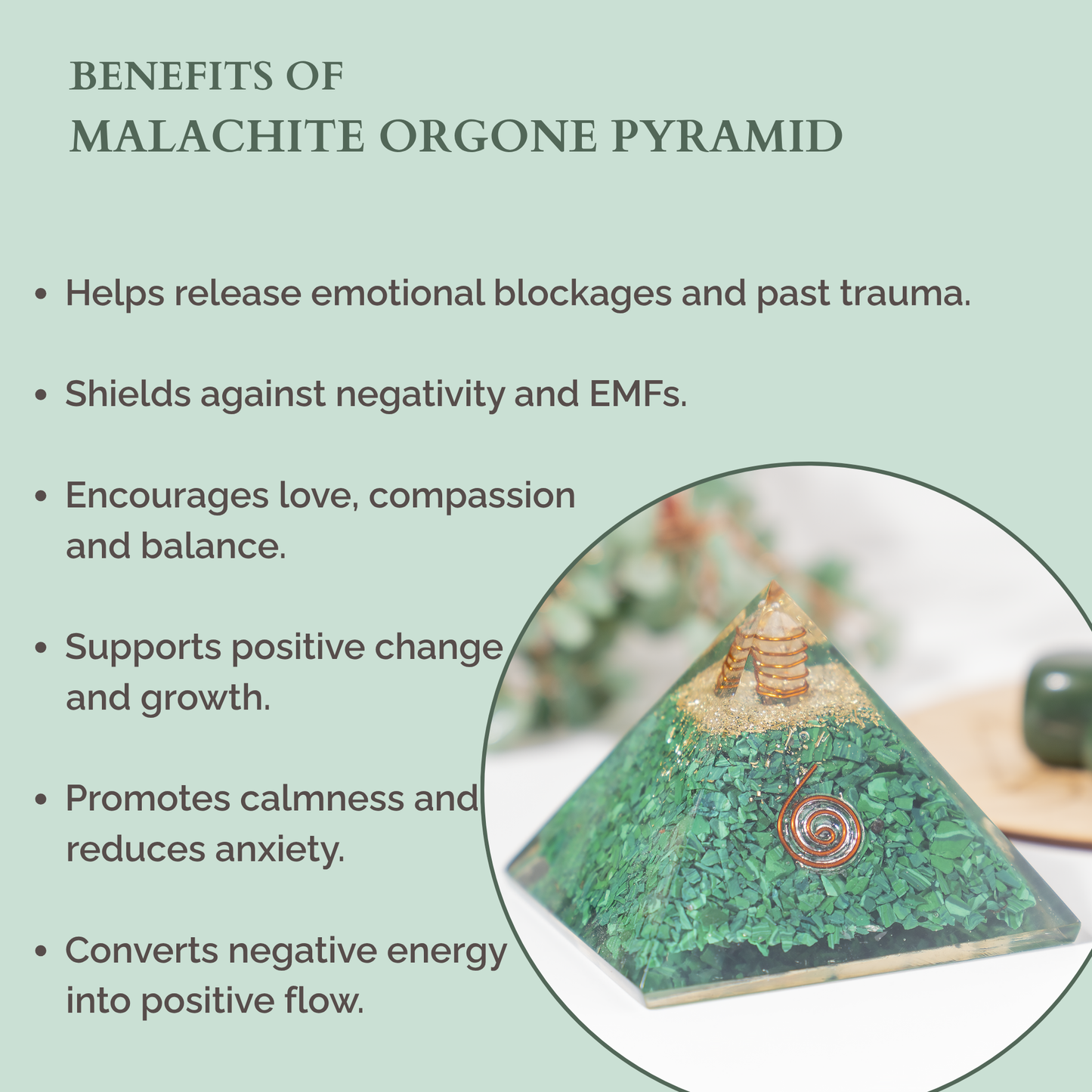 Orgone Pyramid |Synthetic Malachite | Crystal Energy Pyramid