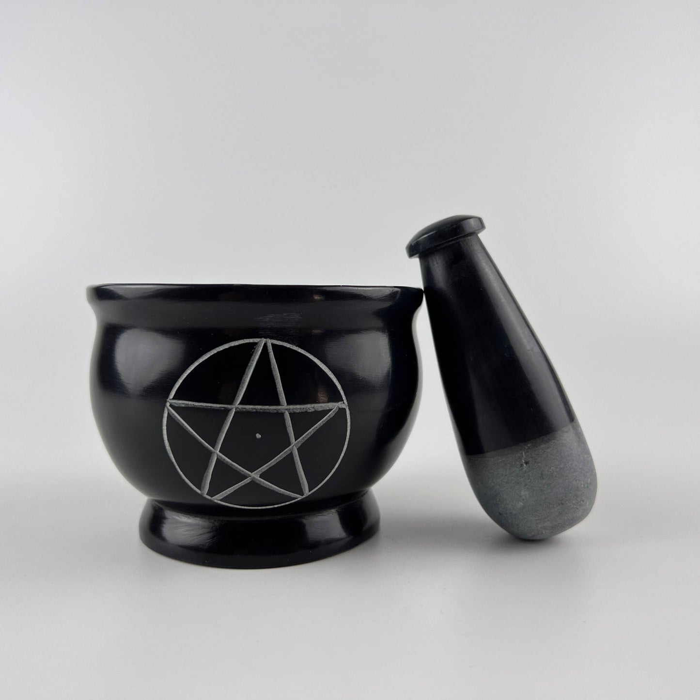 3-Pentacle Soapstone Mortar & Pestle - 3"H, 4"D SBR519