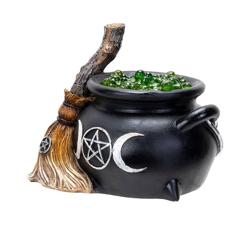 Triple Moon Cauldron w/Broom LED