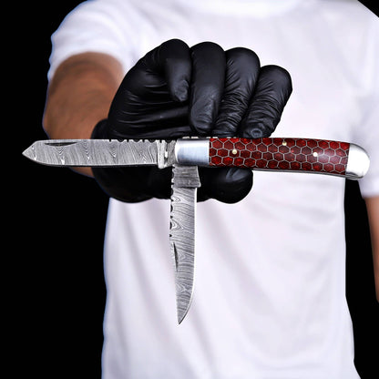 7.5' Handmade damascus pocket knife, Rancher's Choice