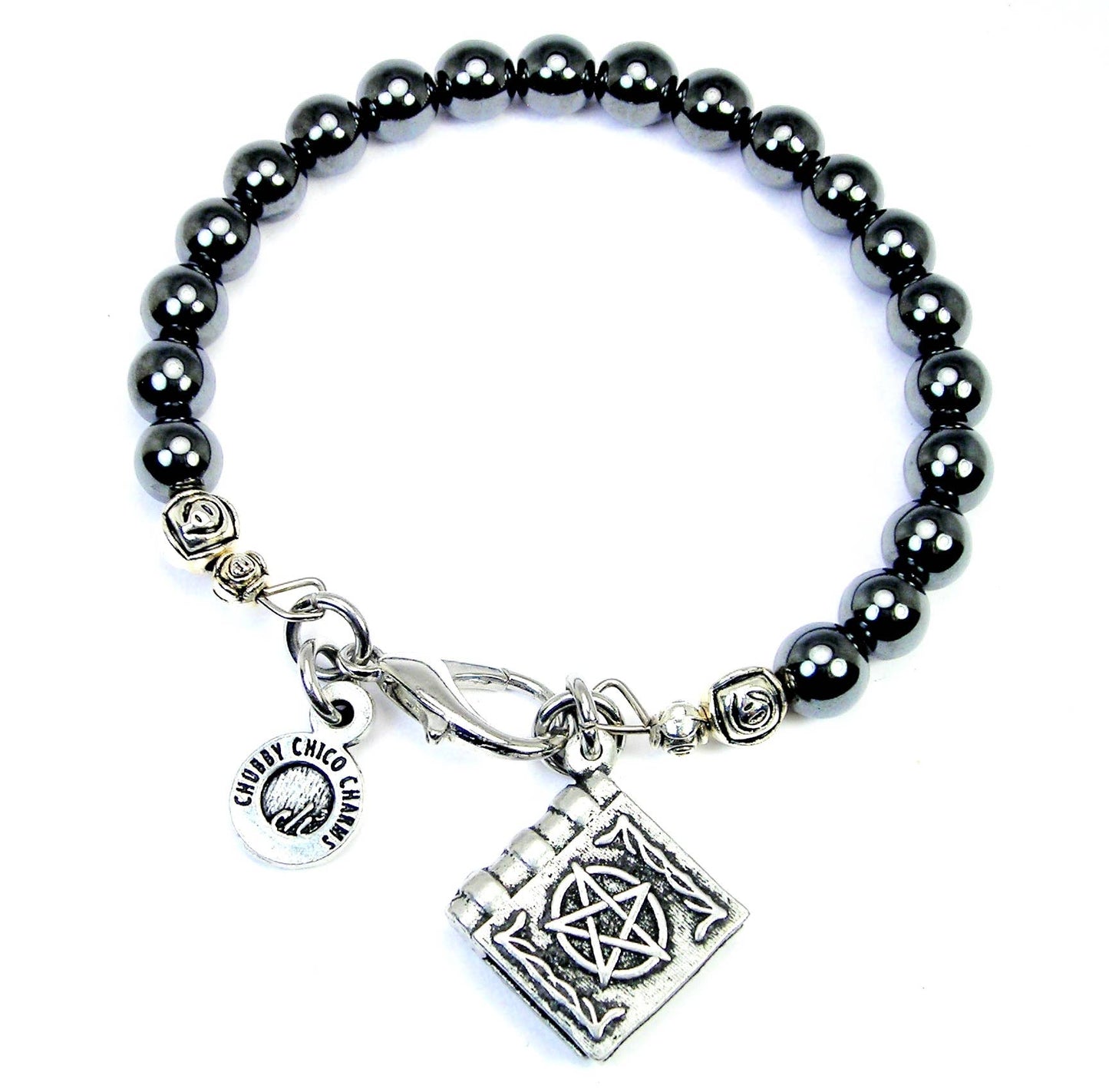 Pentagram Witches Book Hematite  bracelet wicca