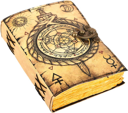 TUZECH Book of Spells Leather Bound Journal Deckle Edge Paper Grimoire Printed Diary Third Eye Notebook Spiral Gothic Notebook Antique Vintage Book for Men and Women