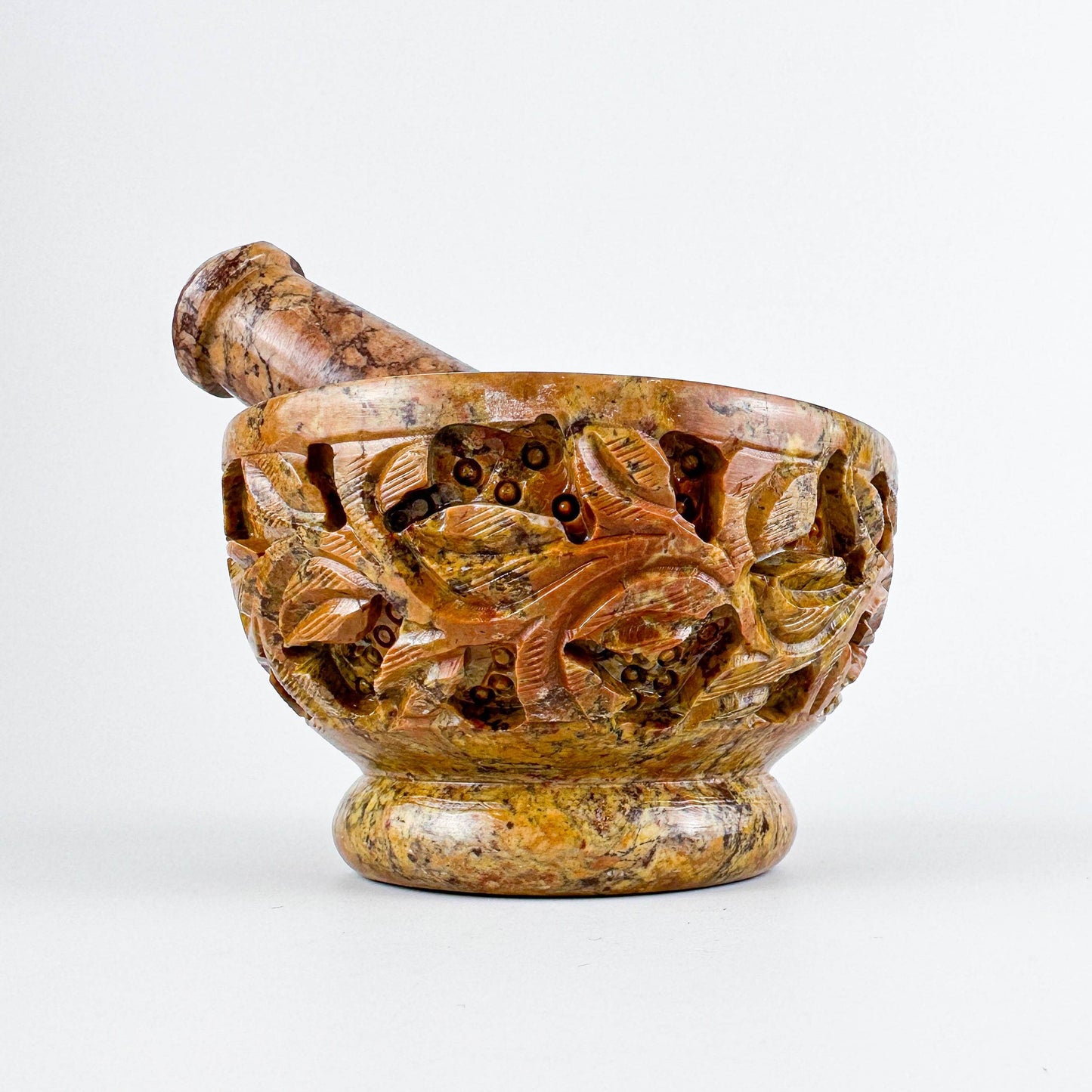 Soap Stone Carved Mortar & Pestle 4"D
