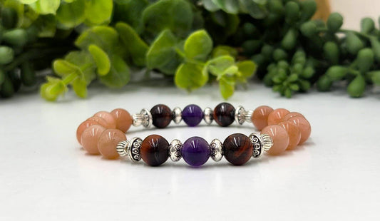 MIGRAINE PROTECTION-Amethyst/Red Tiger Eye/Sunstone Bracelet