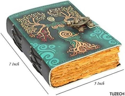 TUZECH Book of Spells Leather Bound Journal Deckle Edge Paper Grimoire Printed Diary Third Eye Notebook Spiral Gothic Notebook Antique Vintage Book for Men and Women
