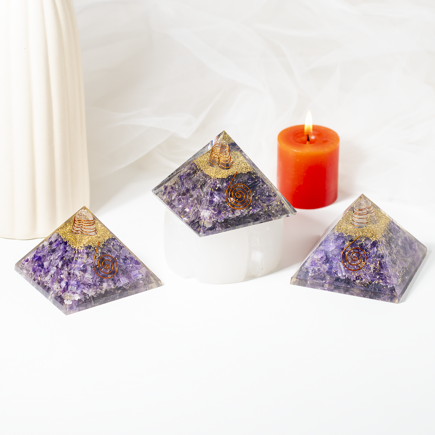 Orgone Pyramid | Amethyst with Crystal Point Orgone Pyramid
