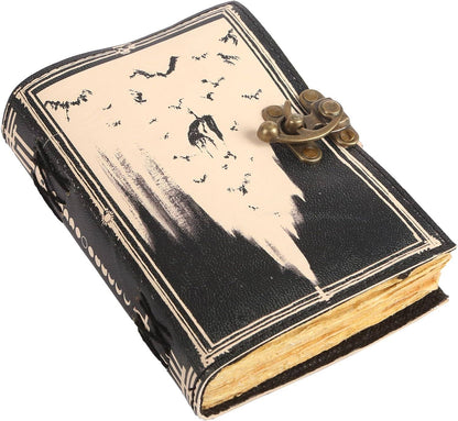 TUZECH Book of Spells Leather Bound Journal Deckle Edge Paper Grimoire Printed Diary Third Eye Notebook Spiral Gothic Notebook Antique Vintage Book for Men and Women
