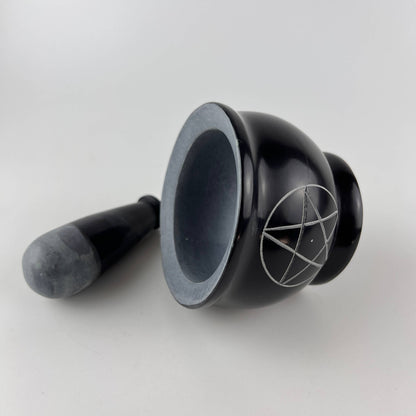 3-Pentacle Soapstone Mortar & Pestle - 3"H, 4"D SBR519