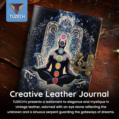 TUZECH Book of Spells Leather Bound Journal Deckle Edge Paper Grimoire Printed Diary Third Eye Notebook Spiral Gothic Notebook Antique Vintage Book for Men and Women