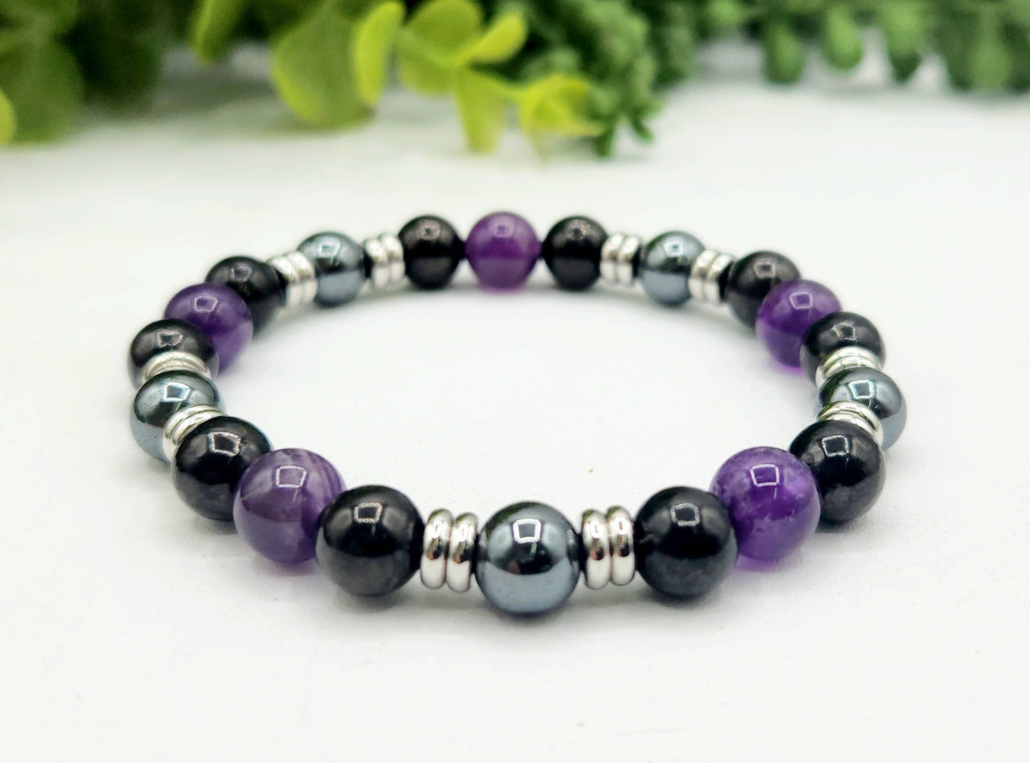 PROTECTION - Shungite/Amethyst/Hematite Bracelet 8mm-7.5"L