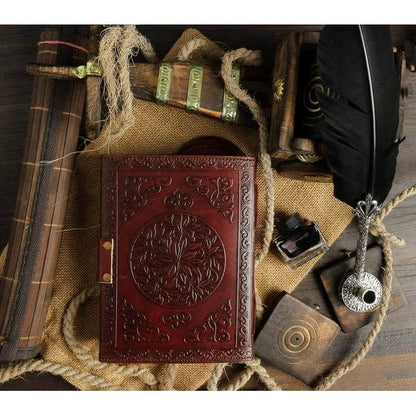 TUZECH Handmade Personalized Crescent Office Home Daily Use, Hocus Pocus Poem Writing Beautiful Pure Leather Stone Leather Bound Journal Moon with Brown Stone, C-Lock for Men and Women