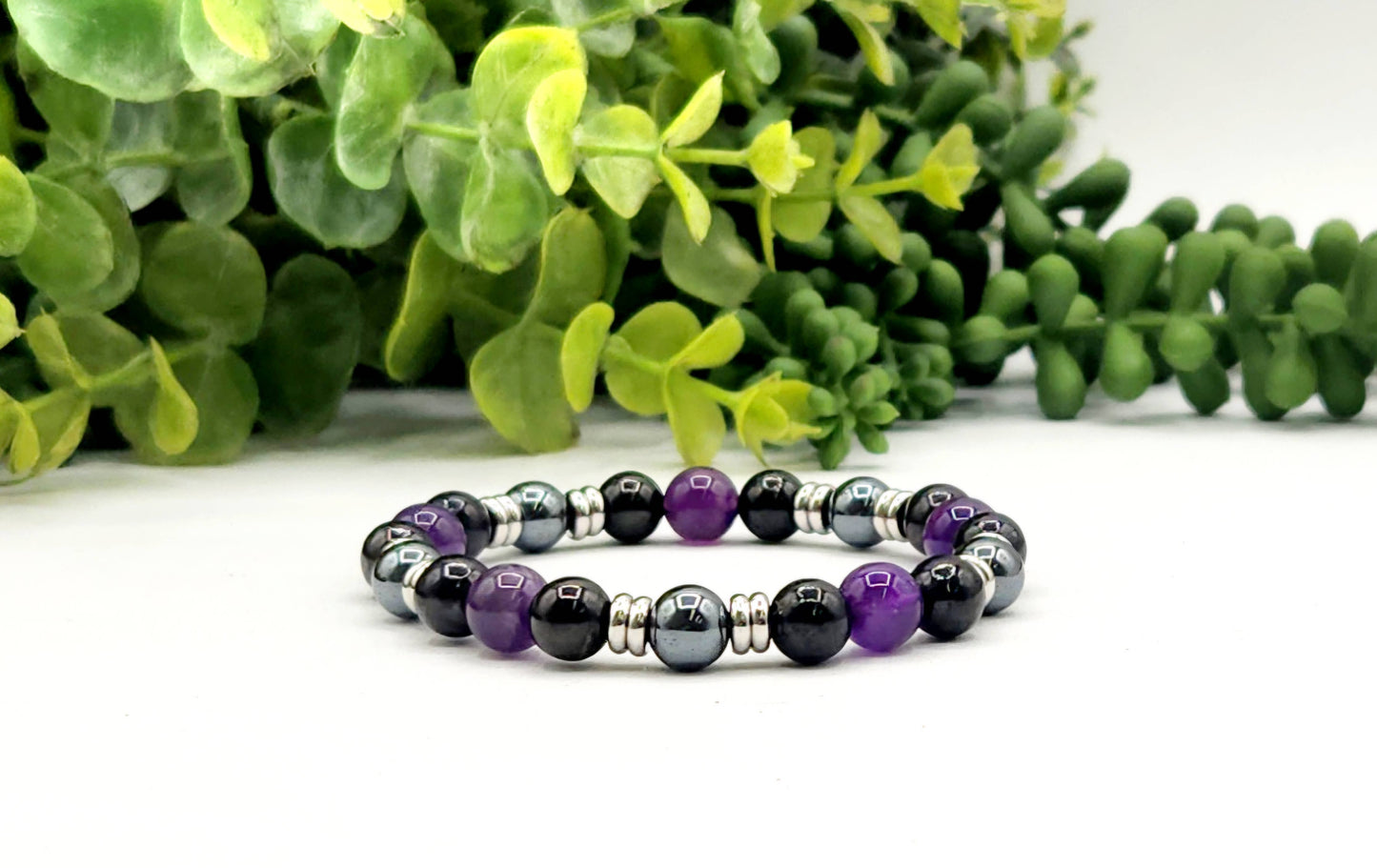 PROTECTION - Shungite/Amethyst/Hematite Bracelet 8mm-7.5"L
