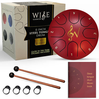 6-Inch 8-Notes Steel Tongue Drum Meditation Rain Drum - Red