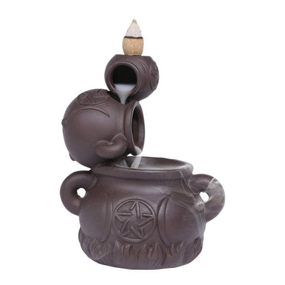 Triple Moon Pentagram Cauldron Backflow Cone Buner 5"H X 4"W