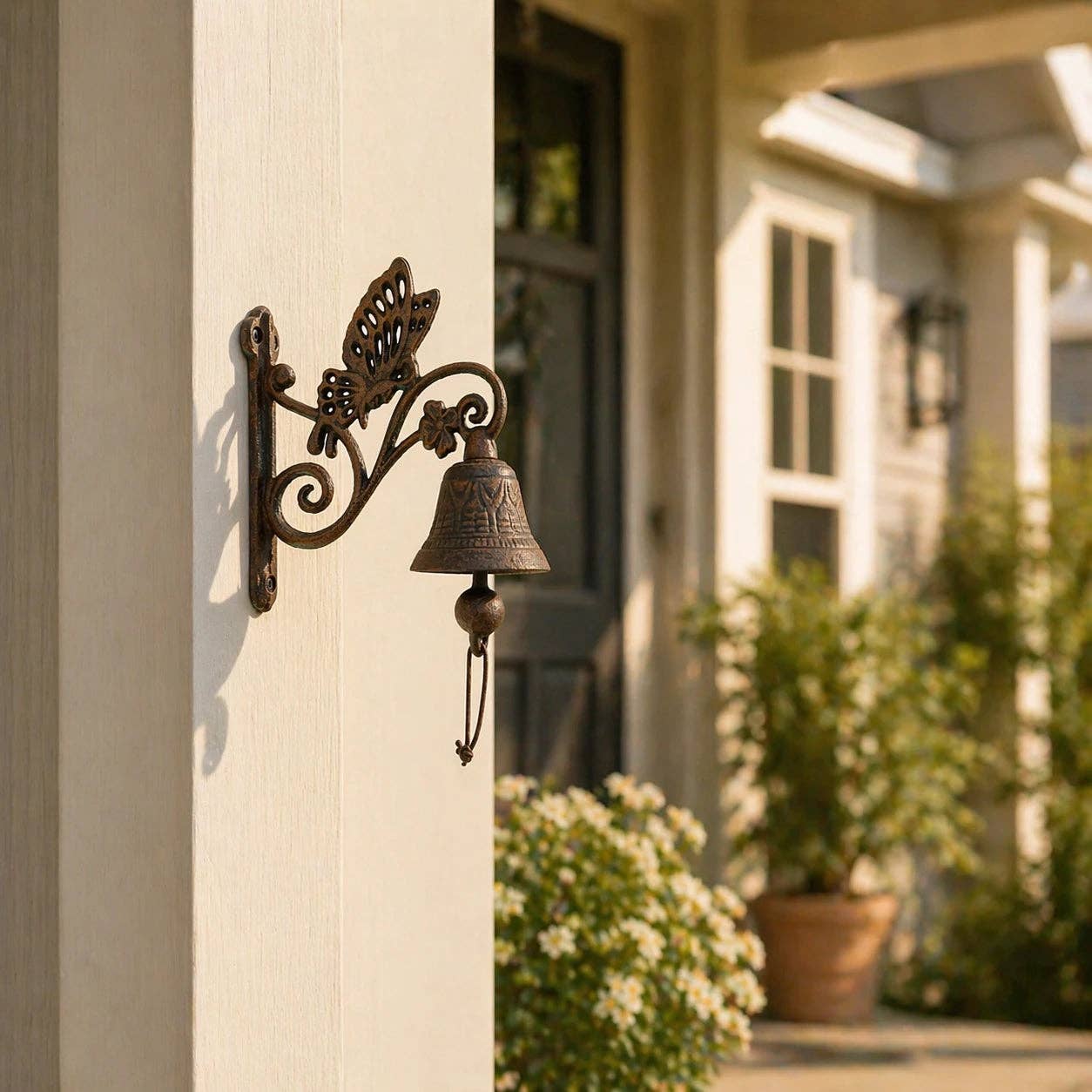 Butterfly Doorbell, Cast Iron Garden Porch Bell and Chime, 7.5"