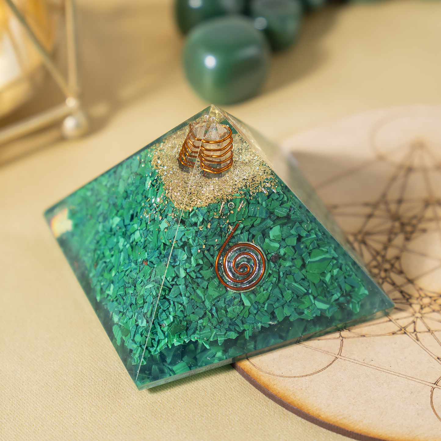 Orgone Pyramid |Synthetic Malachite | Crystal Energy Pyramid