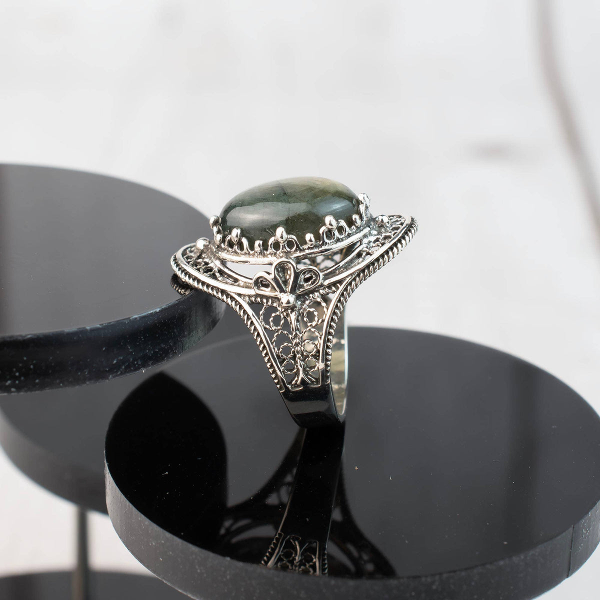 Labradorite Gemstone Filigree Sterling Silver Cocktail Ring