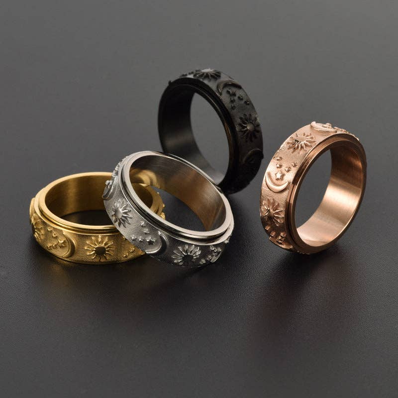 Sun Moon Star Fidget Spinner Band Ring in Stainless Steel