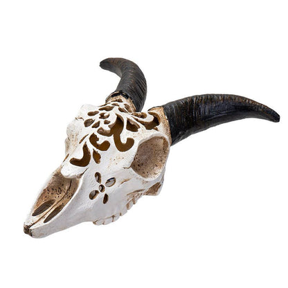 Carved Goat Hanging Decorative Skull w/LED