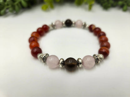 GRIEF /LOSS-Band.Carnelian/Rose Quartz/Smoky Quartz-Bracelet