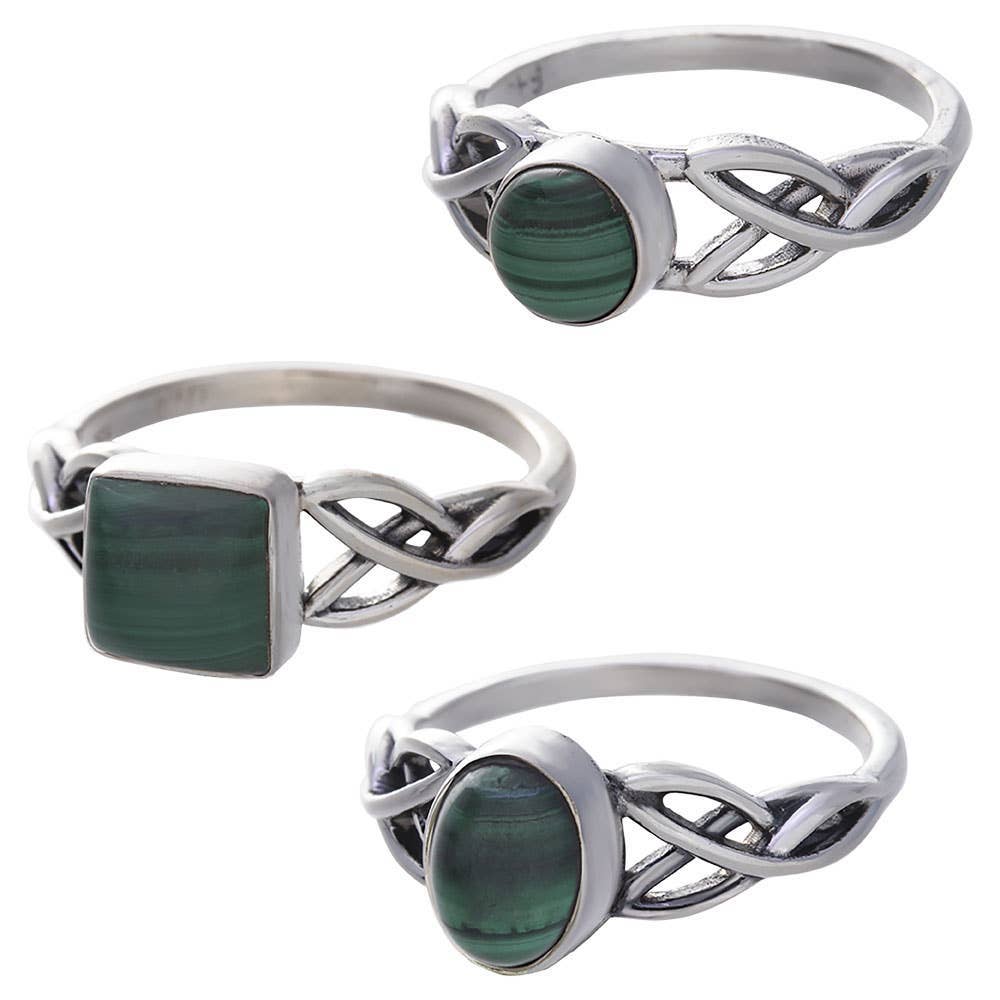 Malachite Cabochon Trisquele Ring Assorted Shapes